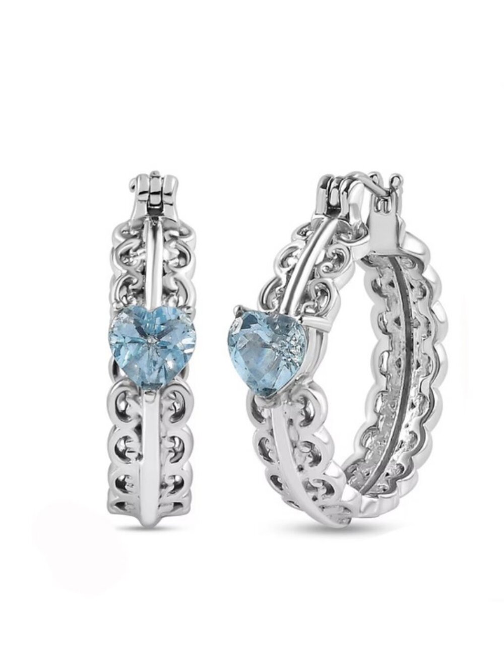 EverTrue Sky Blue Topaz Heart Hoop Earrings Stainless Steel Statement Style NEW